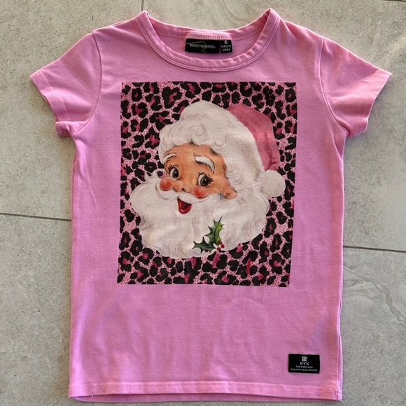 Rock Your Kid Pink Santa Graphic Kids Tee 6 - Picture 2 of 8